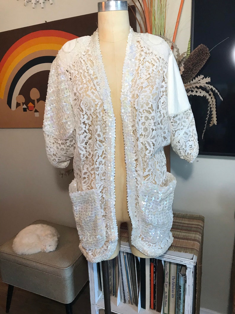 1980's Leather & Lace Ladies Dolman Sleeve Jacket image 2