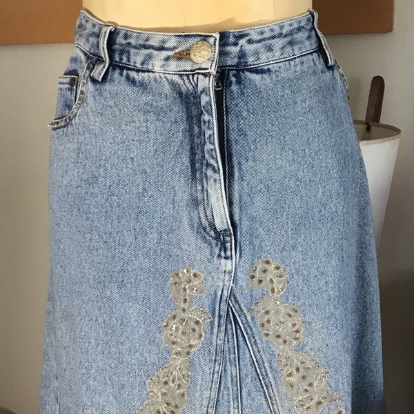 Jeanology Collection 1980's Cotton Denim Maxi Skirt