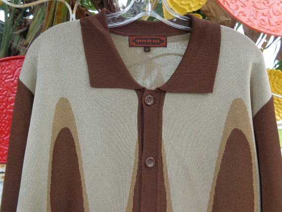 Creme de Silk 1970s Brown & Beige Men's Banlon Kni