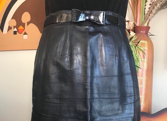 Maxima 1980'S Black Leather Skirt - image 1