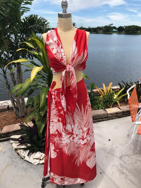 1980s Beachwear Sarong Skirt/Crop Top