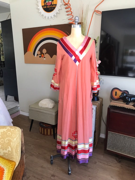Peter G’s Neiman Marcus Vintage 1960’s Floral Maxi Dress Hand Woven Cotton Boho