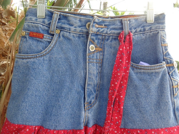 Lawman 1980's Blue Denim & Red Floral Fabric West… - image 3