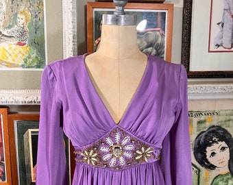 1970s Empire Waist Dress Lilac (Small)