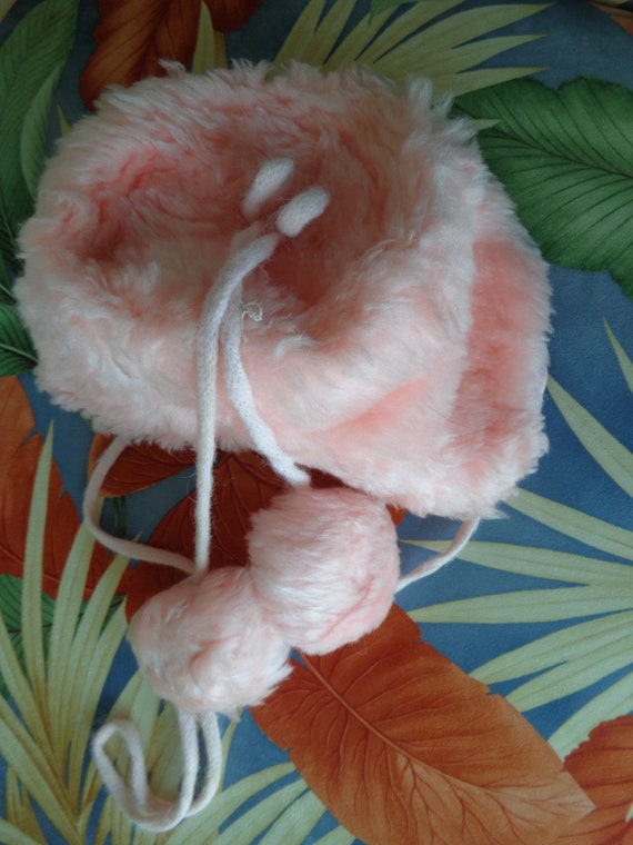 1960's Vintage Infant's Pink Faux Fur Winter Hat - image 3
