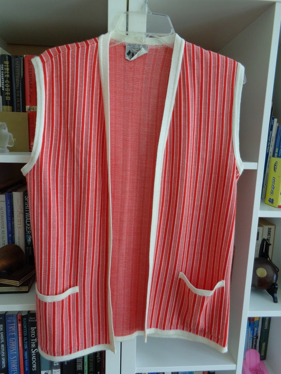 Wahls Sweden Sweater Vest 1980's Red & White Stri… - image 2