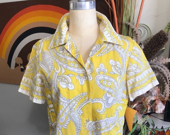 Alex Colman 1960's Yellow and White Paisley Blouse