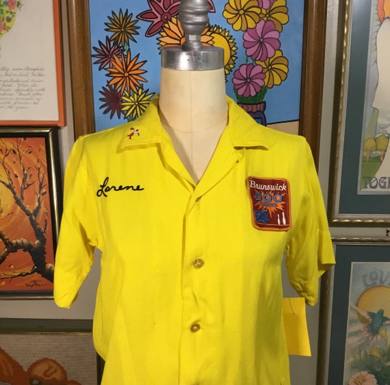 King Louie 1950’s Bright Yellow Bowling Shirt-Bru… - image 1