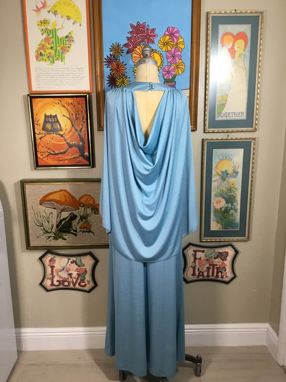 Vintage Women’s 1970’s Blue Maxi Evening Dress wi… - image 4