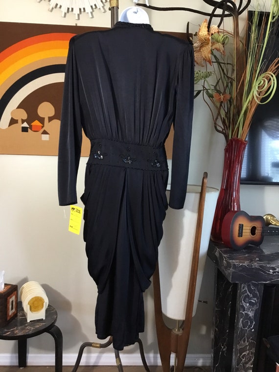 1980’s Black Ruched Dress - image 5