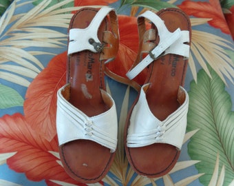 Antonio Marco 1970’s Platform Sandals White Leather/ Wood