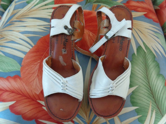 Antonio Marco 1970’s Platform Sandals White Leath… - image 1