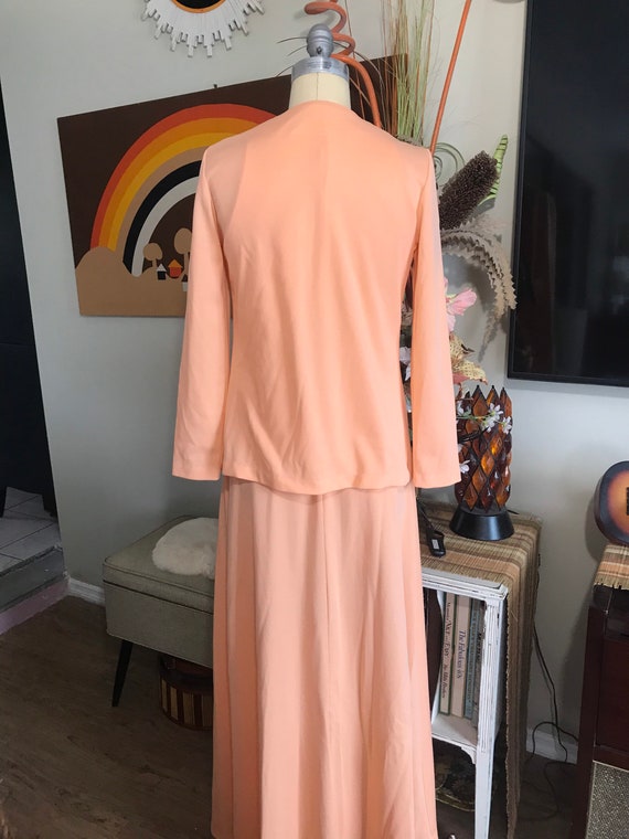 1970s Peach Polyester Two Piece Maxi Dress Gown - image 8