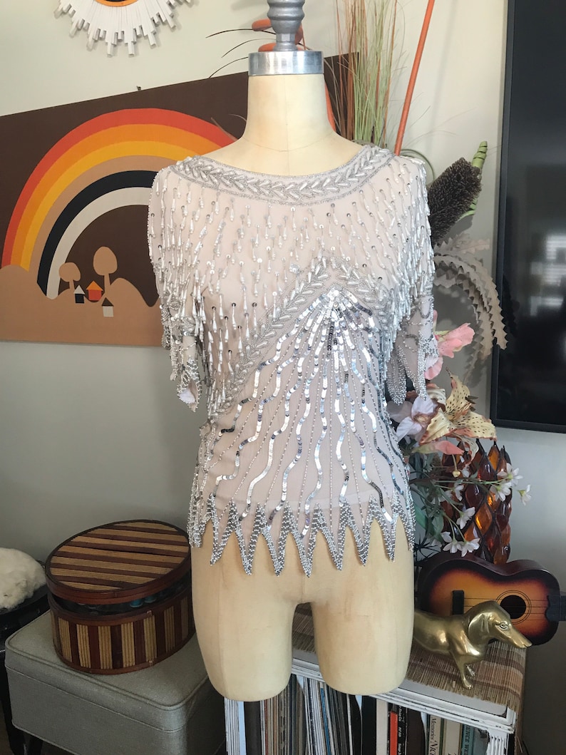 Lillie Rubin 1980's Vintage Beaded Sequined Formal Blouse image 1