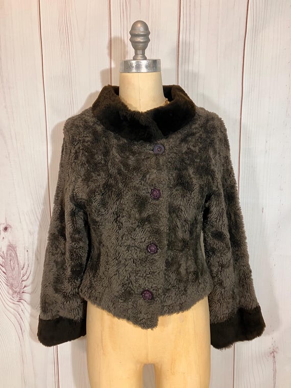 1940's Jacket Ladies Brown Faux Fur Jacket