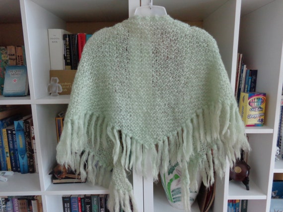 Mohair Shawl 1960's Pale Green Hand Crocheted  - - image 4