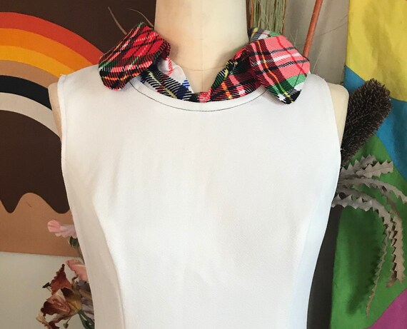 1970s Plaid Polyester Drop Waist Maxi Dress