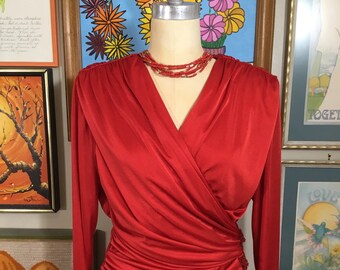 Night Moves NY 1980’s Red Ruched Evening Dress