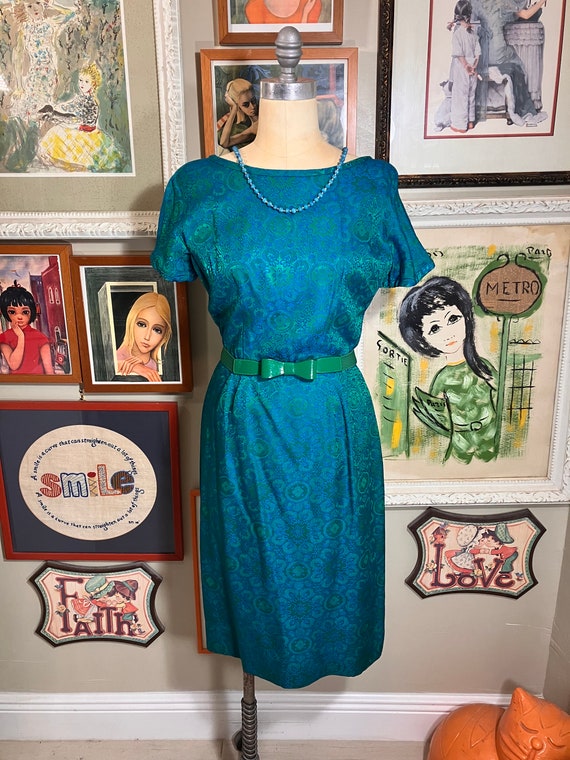 1960's 2 Piece Dress and Jacket Green & Turquoise… - image 2