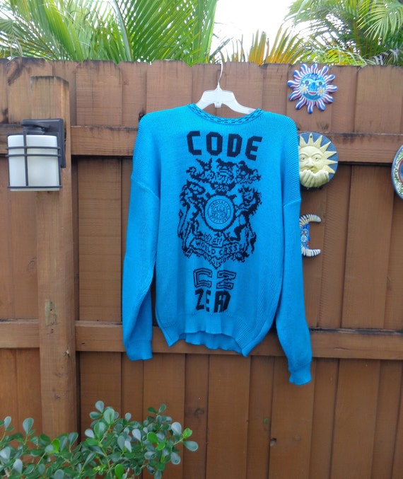Code Zero 1980's Men's X Large Pullover Blue Acry… - image 3