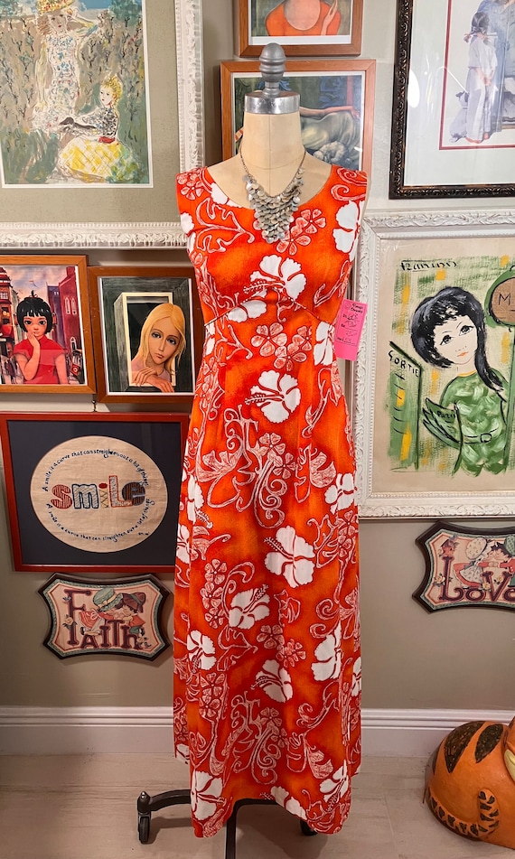 Royal Hawaiian 1960s Barkcloth Maxi Dress - image 2