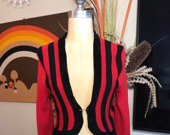 Lillie Rubin 1980's Bolero Sweater  Red & Black