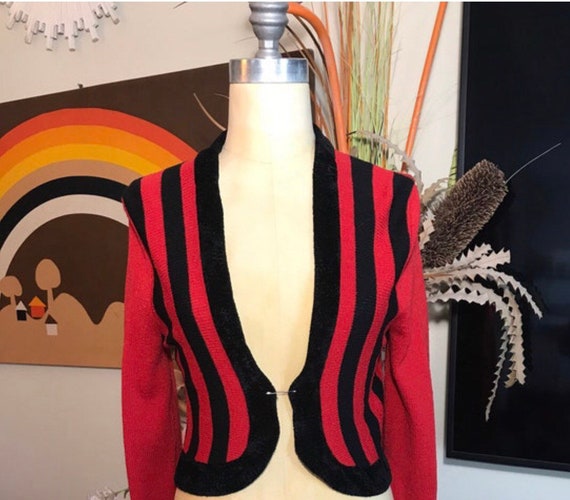 Lillie Rubin 1980's Bolero Sweater  Red & Black - image 1