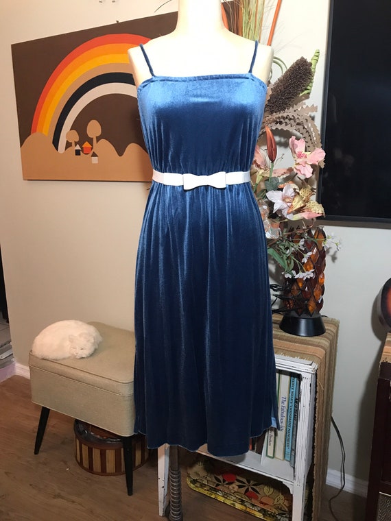 1970's Blue Velour 2 Piece Disco Dress - image 6