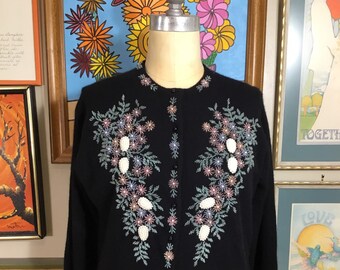 Ladies Guide 1950’s Hand Beaded Floral Sweater