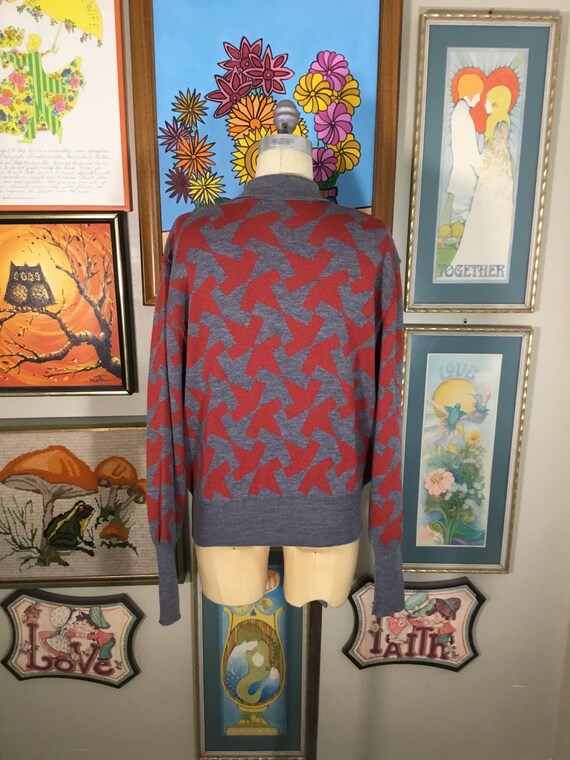 Vintage 1980’s Men’s/Unisex Red&Gray Wool Sweater - image 4