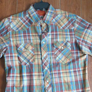 Rustler Western/Cowboy Shirt 1980&#39;s Red Plaid Short Sleeve ( Large)