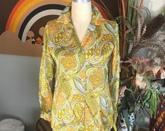 Judy Bond 1960s Vintage Satin Psychedelic Blouse