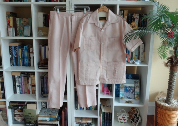 VINTAGE 1970's Men's Haggar 2 Piece Mauve Ribbed C