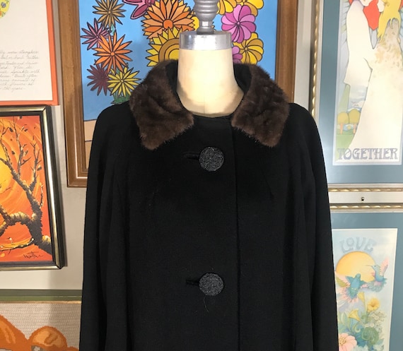 1950s Black Wool Jacket with Mink Collar - image 1