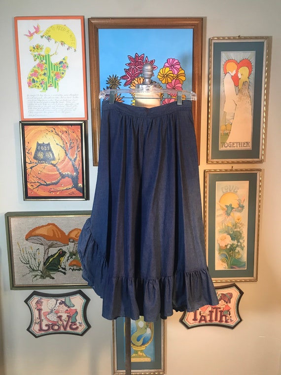 Circle T by Marilyn Lenox 1970's Blue Denim Flare… - image 1