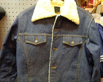 Vintage 80s Sears Roebucks Jean Jacket XL Sherpa Lined Denim Coat
