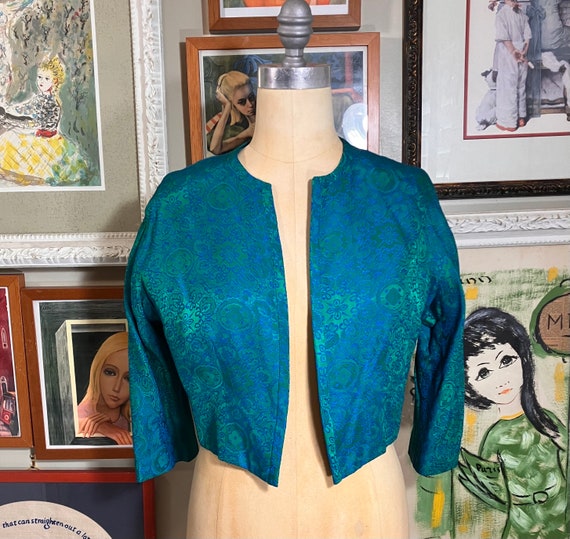 1960's 2 Piece Dress and Jacket Green & Turquoise… - image 5