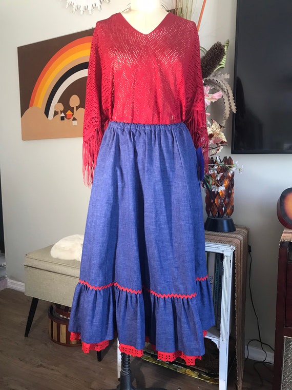 1980s Chambray Western Skirt - image 4