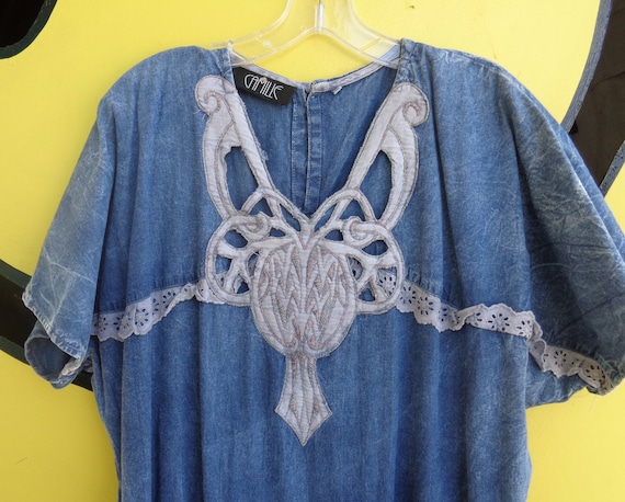 Camille 1980's Acid Wash Dress VINTAGE Blue Denim