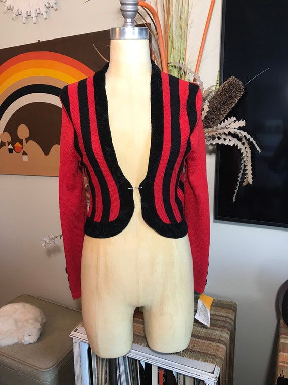 Lillie Rubin 1980's Bolero Sweater  Red & Black - image 2