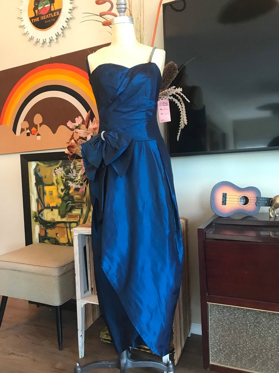 Cache 1980s Iridescent Blue Taffeta Single Strap … - image 2
