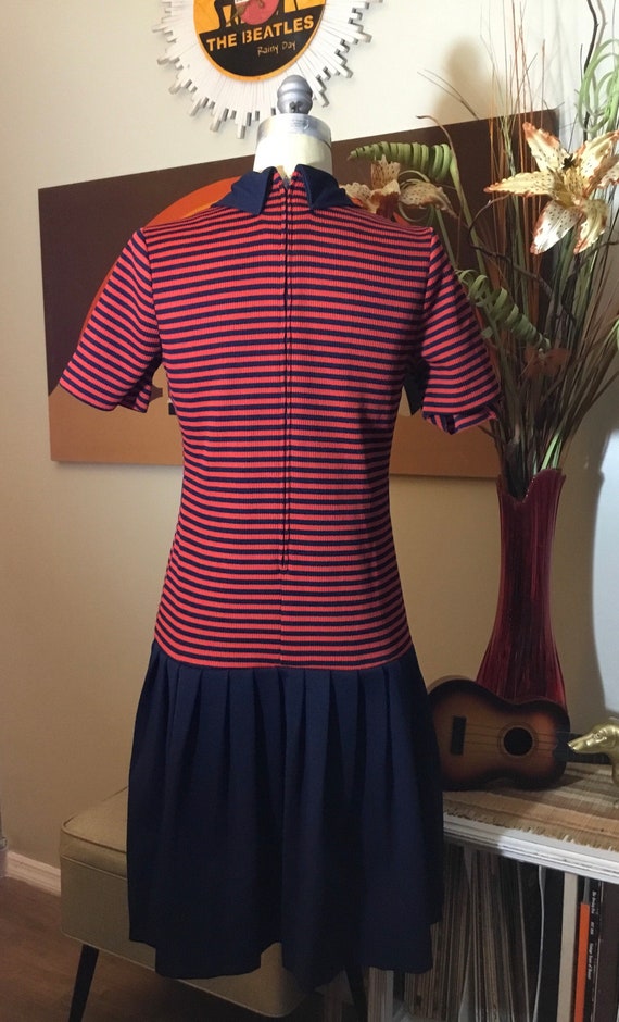 1970's Striped Drop Waist Mod Dress - image 3