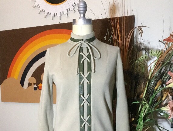 Capriel Belgium 1960's Moss Green Wool Dress