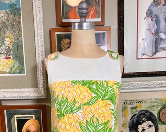 Lilly Pulitzer 1990's Green & Yellow Floral Print Shift Dress ( Petite Small)