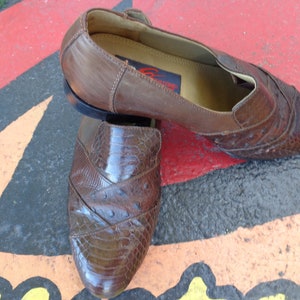 Giorgio Brutini 1980's Men's Brown Snake Skin Leather Loafers image 2