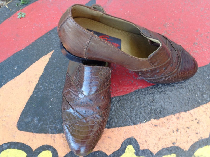 Giorgio Brutini 1980's Men's Brown Snake Skin Leather Loafers image 2