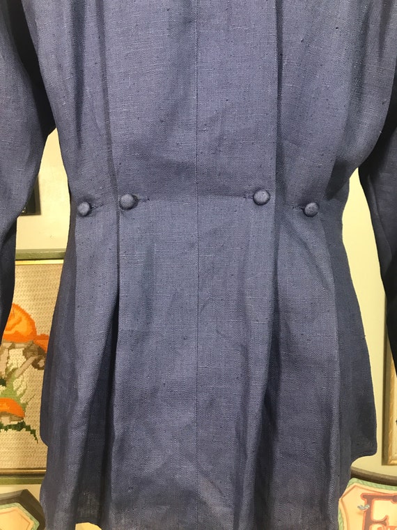 Suzelle 1980's Ladies Blue Pleated Linen Shirt wi… - image 5