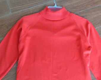 1970's Turtleneck Red Polyester Knit Pullover Top