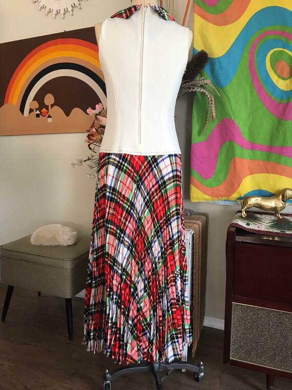 1970s Plaid Polyester Drop Waist Maxi Dress - image 4