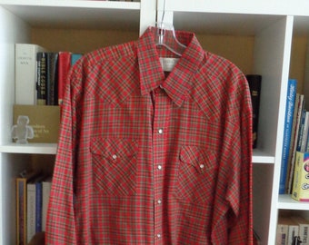 Ranch & Town 1960's Western Shirt Men's Red Plaid